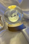 3D Led Işık Cam Küre Çok Işıklı Ahşap Kurt 3 Hilal Büyük Boy 10 cm - 4