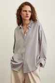 Viskon Saten Gömlek Gri thumbnail 2
