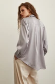 Viskon Saten Gömlek Gri thumbnail 6