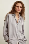 Viskon Saten Gömlek Gri thumbnail 5