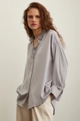 Viskon Saten Gömlek Gri thumbnail 1