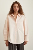Pamuk Dokulu Poplin Gömlek Pudra thumbnail 4