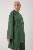 Simli Şerit ve Çıtçıt Detaylı Oversize Tunik 53019Yeşil - 1