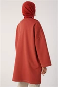 Simli Şerit Yaka Çıtçıt Detaylı Oversize Tunik 53019Turuncu - 3