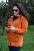 Kadın Kiremit Peluş Kalın Fermuarlı Kapüşonlu Cepli Ceket 23KCKTMY50 - 4