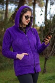 Kadın Mor Peluş Kalın Fermuarlı Kapüşonlu Cepli Ceket 23KCKTMY50 - 4