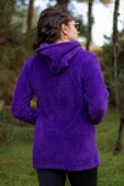 Kadın Mor Peluş Kalın Fermuarlı Kapüşonlu Cepli Ceket 23KCKTMY50 - 5