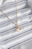 MuI MuI 316L Çelik Gold Renk Kanatlı Kalp Model Zirkon Taşlı Kadın Kolye - 1