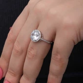 Gümüş Yuvarlak Montür Tek Taş Kadın Yüzük thumbnail 5