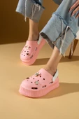 Pembe Potin Yüksek Taban Altın Tokalı Eva Comfort Kadın Sandalet DNZ225-24 - 8