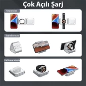 Polham 3in1 15W İphone, Airpods ve Apple Watch Şarj İstasyonu Manyetik Katlanabilir Magsafeli Manyetik Kablosuz Şarj Aleti - 4