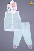 Babyhola Kadife Yelek Patikli Pantolon Unisex Bebek 2'li Set Yeşil - 6