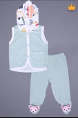 Babyhola Kadife Yelek Patikli Pantolon Unisex Bebek 2'li Set Yeşil - 11