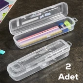 Porsima TE-192 2 li Şeffaf Kalemlik Kalem Kutusu Diş Makyaj Aksesuar Taşıma Saklama Kabı Multix Kutu - 3