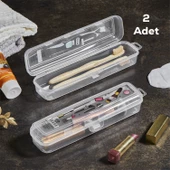 Porsima TE-192 2 li Şeffaf Kalemlik Kalem Kutusu Diş Makyaj Aksesuar Taşıma Saklama Kabı Multix Kutu - 2