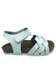 Turkuaz Ortopedika Patik Kız Sandalet Beyaz Önü Örgü Desen Cırtlı % 100 Deri Ortopedik Mantar Tbn - 1