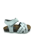 Turkuaz Ortopedika Bebe Kız Sandalet Beyaz Önü Örgü Desen Cırtlı % 100 Deri Ortopedik Mantar Taban - 2