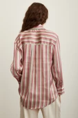 Çizgili Saten Gömlek Pembe thumbnail 4