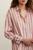 Çizgili Saten Gömlek Pembe thumbnail 3