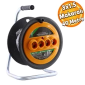 Plastik Makaralı Ev Elektriği Monofaze Seyyar 4 Prizli Uzatma Kablosu 3x1.5 mm TTR Kablo 40 Metre - 1