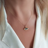 Vaoov 925 Ayar Gümüş Altın Kaplama Göz Nazar Kolye thumbnail 5