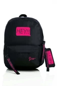 B.Y. Trend Laptop Bölmeli Okul Çantası Hey!!! Siyah Pembe 1525 thumbnail 1
