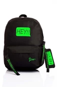 Laptop Bölmeli Okul Çantası Hey!!! Siyah Yeşil 1525 thumbnail 1