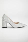 Simetrik Kesim Parlak Gümüş Kalın Topuk Stiletto - 3