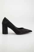 Simetrik Kesim Parlak Siyah Kalın Topuk Stiletto - 3
