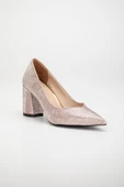 Simetrik Kesim Parlak Pudra Kalın Topuk Stiletto - 4