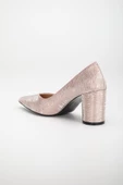 Simetrik Kesim Parlak Pudra Kalın Topuk Stiletto - 5