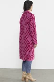 Desenli Uzun Triko Ceket - Fuşya - 7