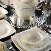 Kütahya Porselen 1136420 Bone Mare 62 Parça Yemek Takımı-Platin Yaldız - 1
