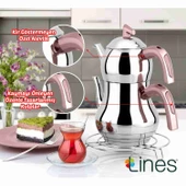 Lines Şahmeran Mini Boy Soft Kulp Çelik Çaydanlık - Rose - 3