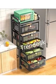 TRENDESK 5 Katlı Metal Luxx Siyah Çekmeceli Tekerlekli Patates Soğan Sepeti Sebze Meyve Sepeti Sebzelik - 1