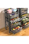 TRENDESK 4 Katlı Metal Siyah Çekmeceli Tekerlekli Patates Soğan Sepeti Sebze Meyve Sepeti Sebzelik - 3