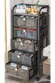 TRENDESK 5 katlı siyah çekmeceli tekerlekli banyo organizer banyo düzenleyici - 3