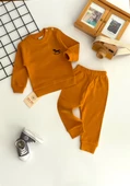 Neşeli Bebekler Nakışlı Desen Raporlu İki İplik Kumaş Takım Turuncu thumbnail 1