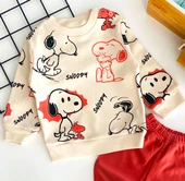 Neşeli Bebekler Snopy Baskılı Desen İki İplik Penye Kumaş Takım Kiremit - 2