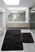 Relax Siyah 80x150 + 50x80 cm Büyük Ebat 2li Banyo Halısı Paspası Seti Kaymaz Klozet Takımı - 1