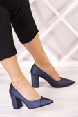 Erkan Saçmacı Belinda Plus Lacivert Saten Jatqılı Kalın Topuklu Abiye Ayakkabı - 2