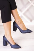 Erkan Saçmacı Belinda Plus Lacivert Saten Jatqılı Kalın Topuklu Abiye Ayakkabı - 1