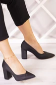 Erkan Saçmacı Belinda Plus Siyah Saten Jatqılı Kalın Topuklu Abiye Ayakkabı thumbnail 2