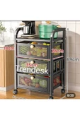 TRENDESK 3 Katlı Metal Siyah Çekmeceli Tekerlekli patates soğan sepeti sebze meyve sepeti sebzelik - 1