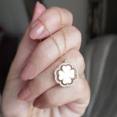 Vaoov 925 Ayar Gümüş Altın Kaplama Dönen Yonca Kolye thumbnail 3