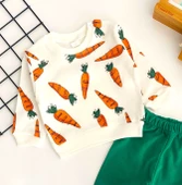 Neşeli Bebekler Havuç Baskılı İki İplik Penye Kumaş Takım Yeşil - 2