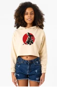 Rurouni Kenshin Samurai Logo Bej Kadın Crop Kapşonlu - 1