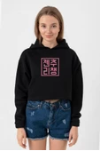 Blackpink JenChooLiChaeng Hangul Siyah Kadın Crop Kapşonlu - 1