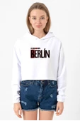 La Casa De Papel Berlin Beyaz Optik Kadın Crop Kapşonlu thumbnail 1
