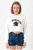 Mr Beast Kanji Ekru Kadın Crop Kapşonlu thumbnail 1